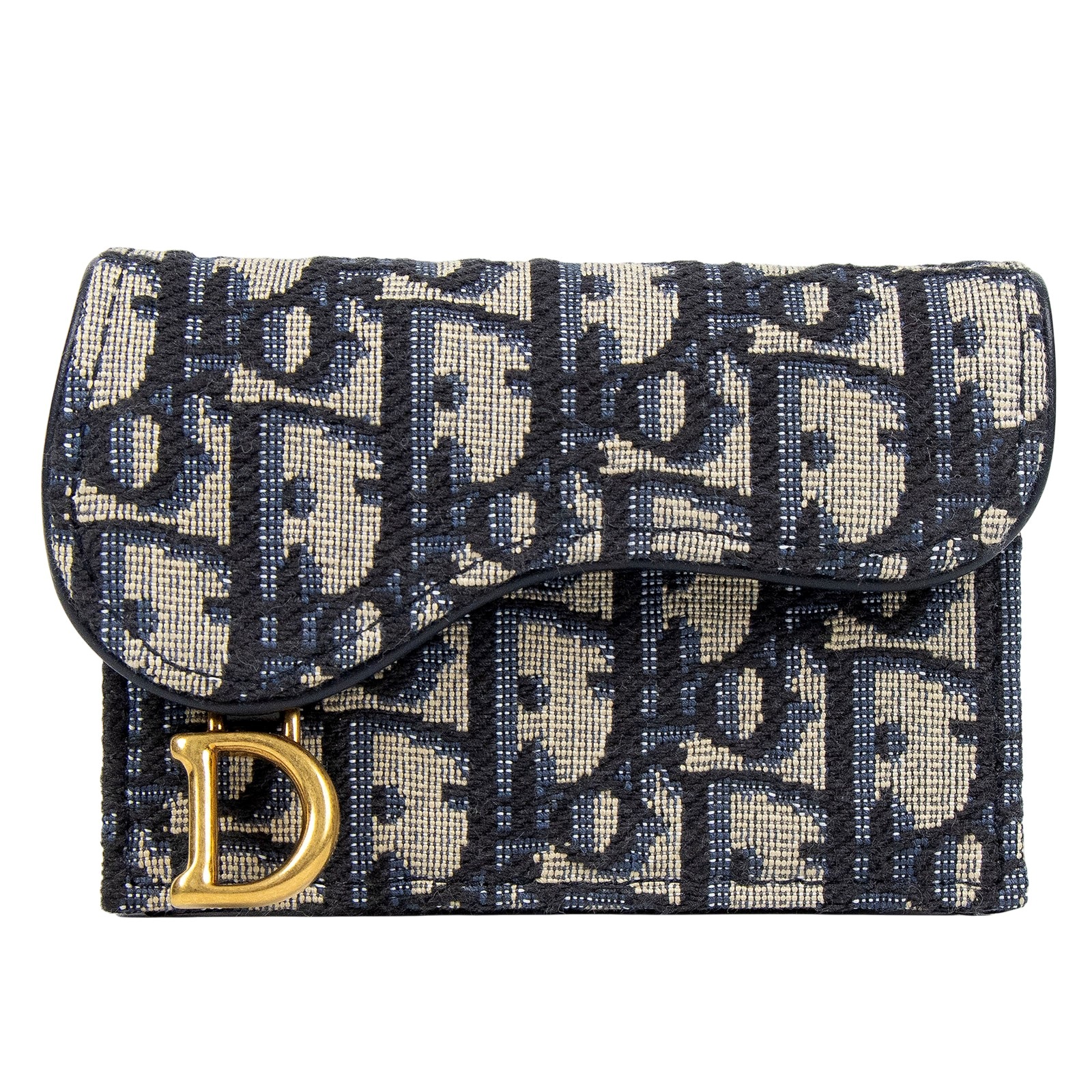 迪奧 CHRISTIAN DIOR Saddle 翻蓋卡片套 卡夾 緹花 S5611CTZQ 藍OBLIQUE SADDLE卡包 原廠盒子/防塵袋