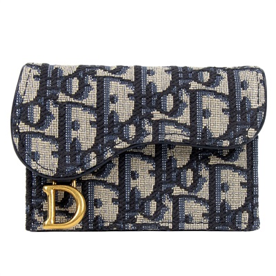 迪奧 CHRISTIAN DIOR Saddle 翻蓋卡片套 卡夾 緹花 S5611CTZQ 藍OBLIQUE SADDLE卡包 原廠盒子/防塵袋