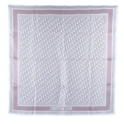 迪奧 CHRISTIAN DIOR Oblique Diortwin 90 方巾 15DOB090I600 粉灰LOGO雙面絲巾9090 原廠盒子