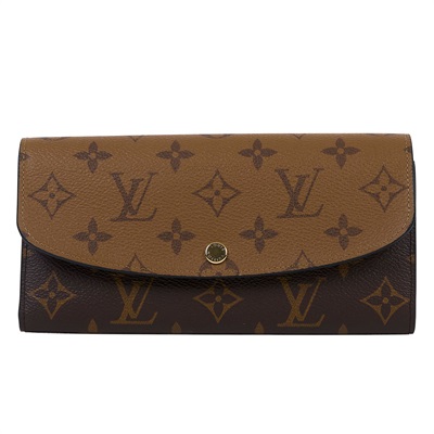 路易威登 LOUIS VUITTON Emilie 錢包 雙色 經典帆布 信封 扣式 長夾 M82157 晶片款 雙色原花EMILIE長夾 原廠盒子/防塵袋