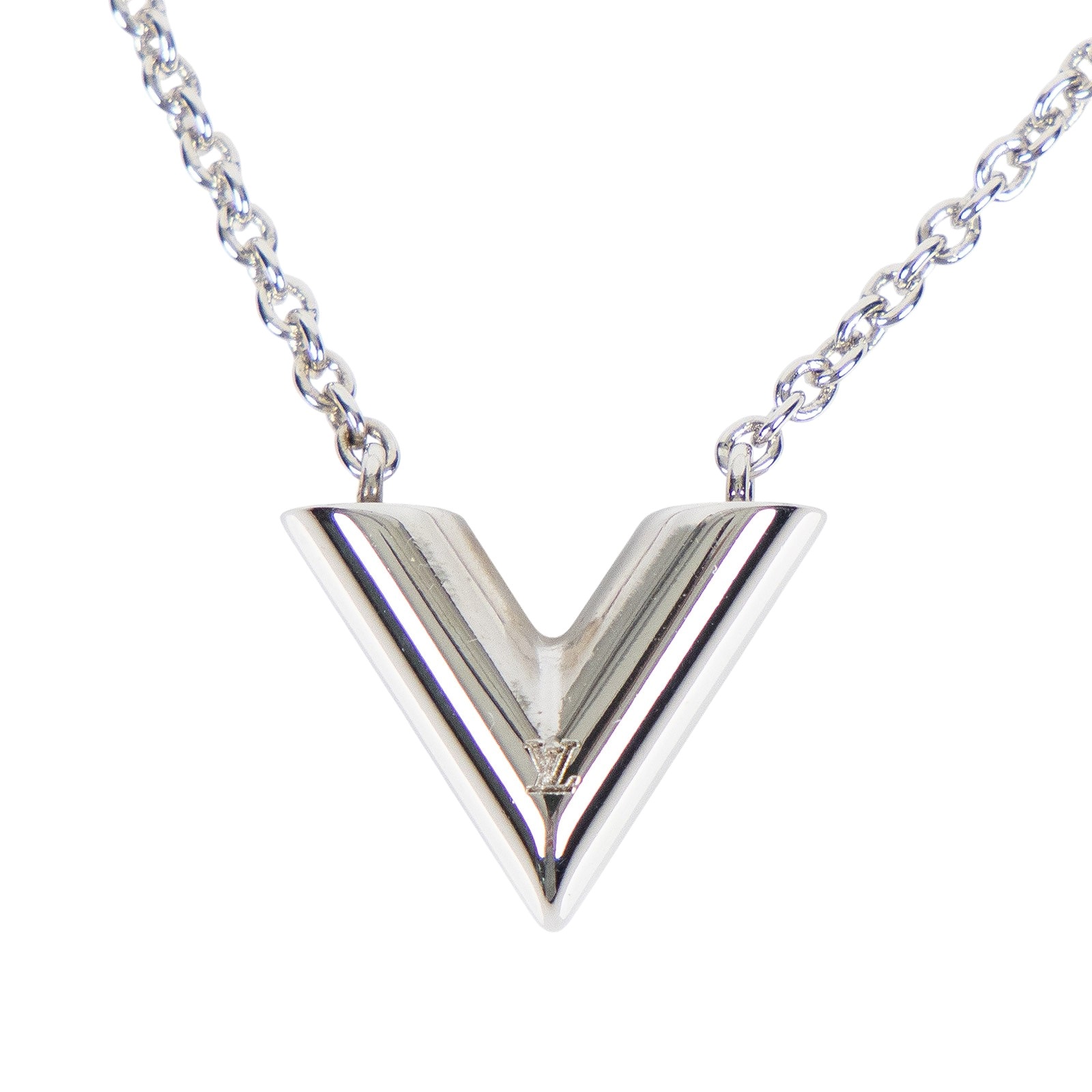 路易威登 LOUIS VUITTON Essential V 柔軟 項鏈 M63197 銀ESSENTIAL V字項鍊 原廠盒子/防塵袋