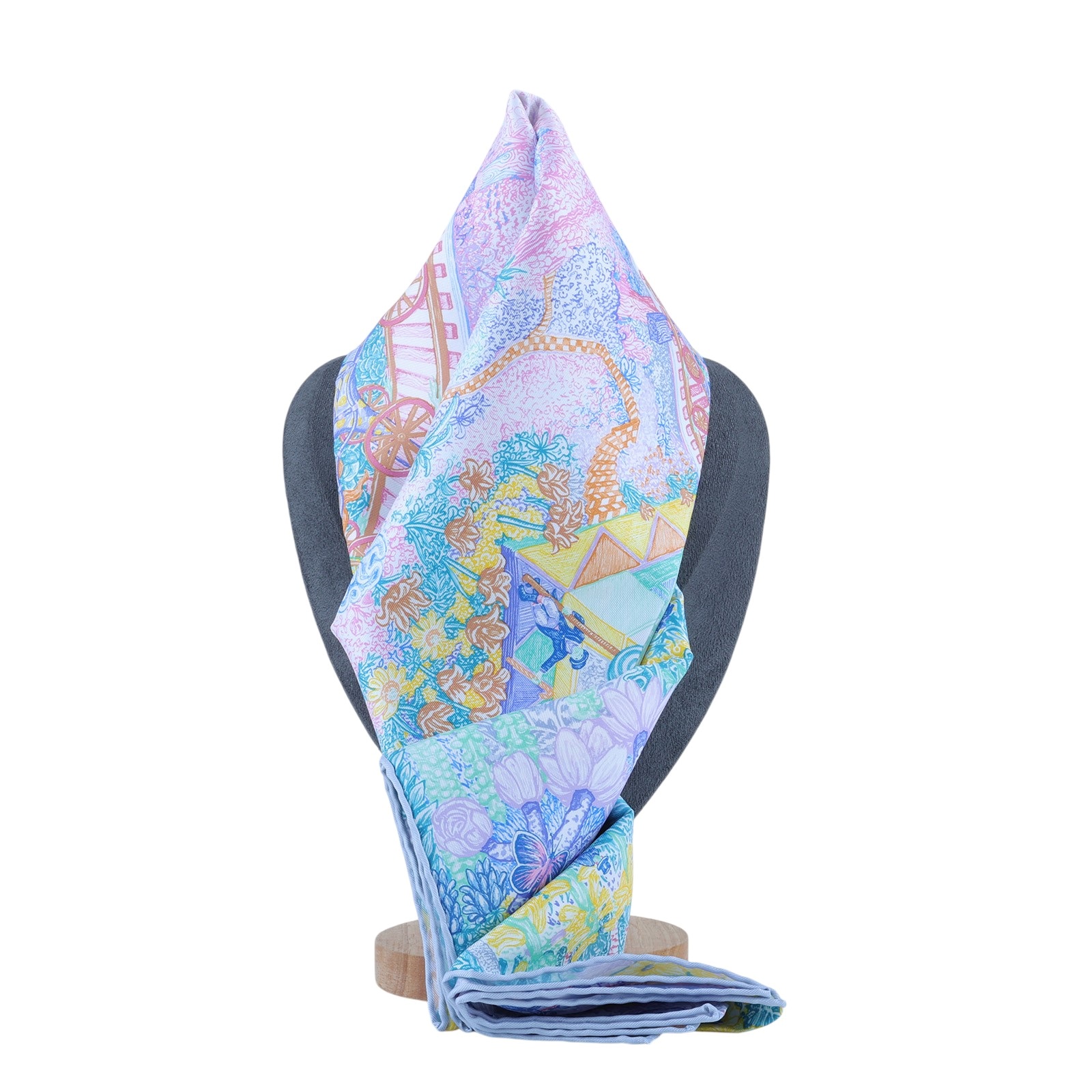 愛馬仕 Hermes Les Folies du Faubourg 90方巾   粉紫花園單面90X90絲巾 原廠盒子