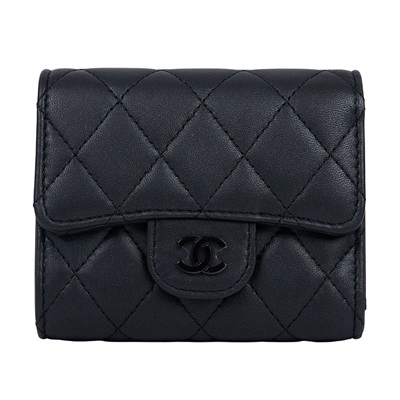 香奈兒 CHANEL 錢包 三折 短夾 AP0229 晶片款 SO BLACK 羊三折短夾 原廠盒子/防塵袋