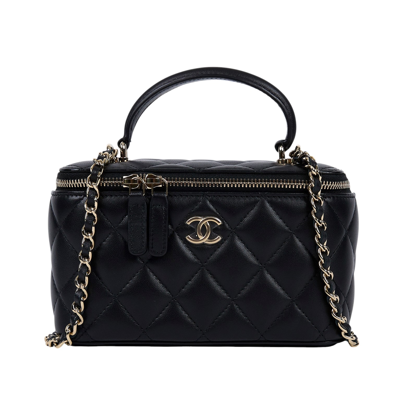 香奈兒 CHANEL Vanity Case 化妝箱 AP2199 B06660 晶片款 黑淡金羊化妝盒 防塵袋/原廠盒子/澳洲購買證明影本