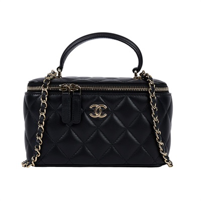 香奈兒 CHANEL Vanity Case 化妝箱 AP2199 B06660 晶片款 黑淡金羊化妝盒 防塵袋/原廠盒子/澳洲購買證明影本