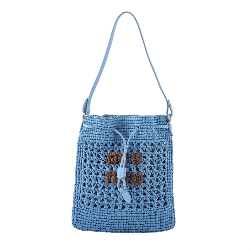 繆繆 MIU MIU 編織迷你包 5ND016_2DO1 藍底咖LOGO編織手提包 防塵袋