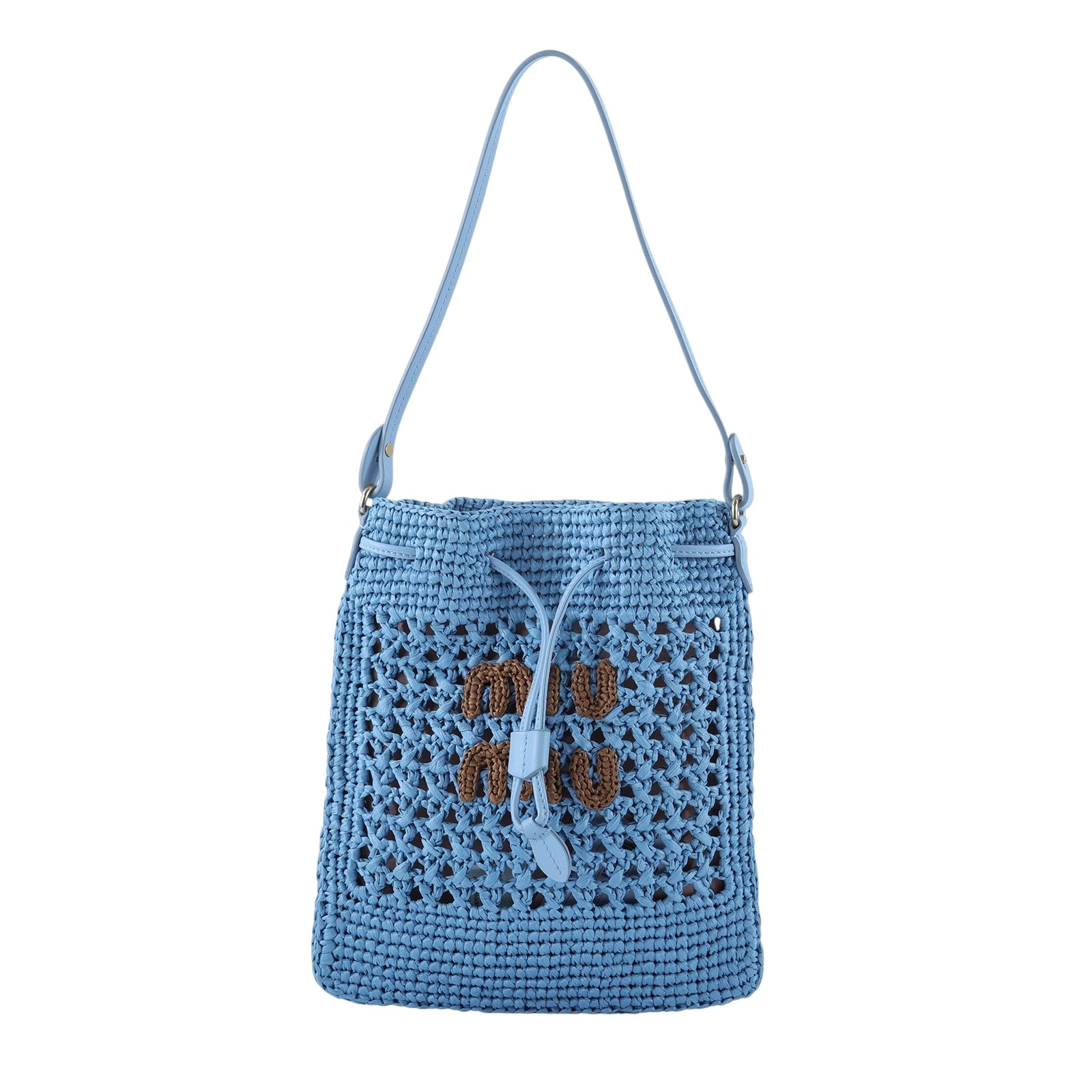 繆繆 MIU MIU 編織迷你包 5ND016_2DO1 藍底咖LOGO編織手提包 防塵袋