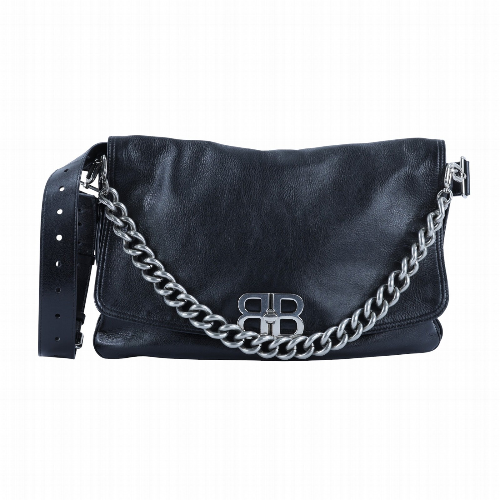 巴黎世家 BALENCIAGA BB soft 翻蓋 鏈袋包 大型 7484882AAI4 黑銀BB SOFT 防塵袋