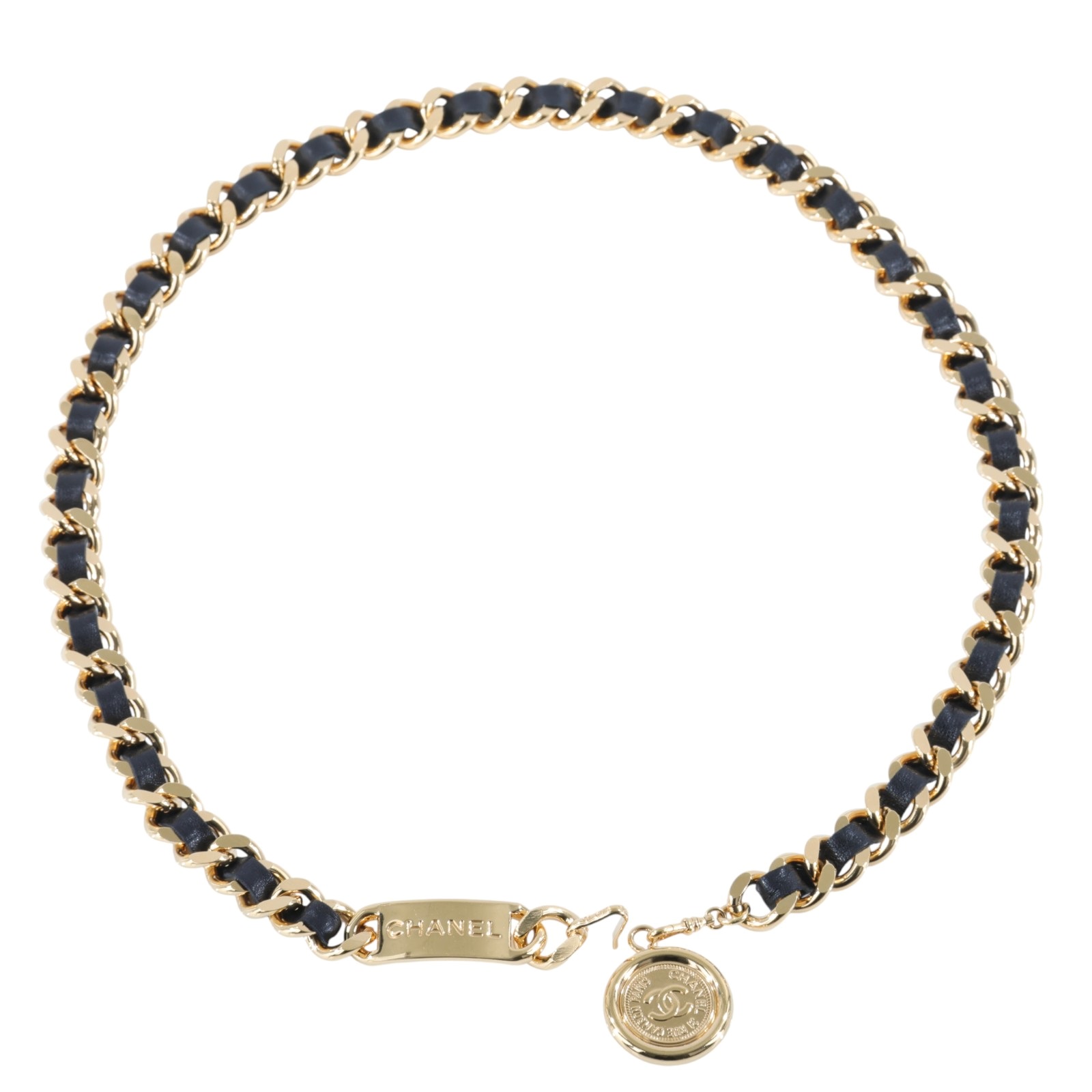 香奈兒 CHANEL CC 腰鍊  黑金31圓牌皮穿鍊腰鍊 原廠盒子