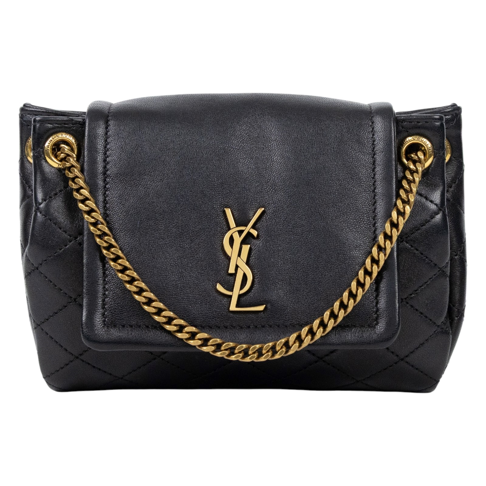 聖羅蘭 YSL SAINT LAURENT Nolia 小羊皮 迷你 手袋 肩背包 金色五金 6727381EL07 黑NOLITA MINI 原廠盒子/防塵袋