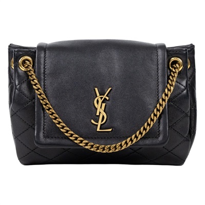 聖羅蘭 YSL SAINT LAURENT Nolia 小羊皮 迷你 手袋 肩背包 金色五金 6727381EL07 黑NOLITA MINI 原廠盒子/防塵袋