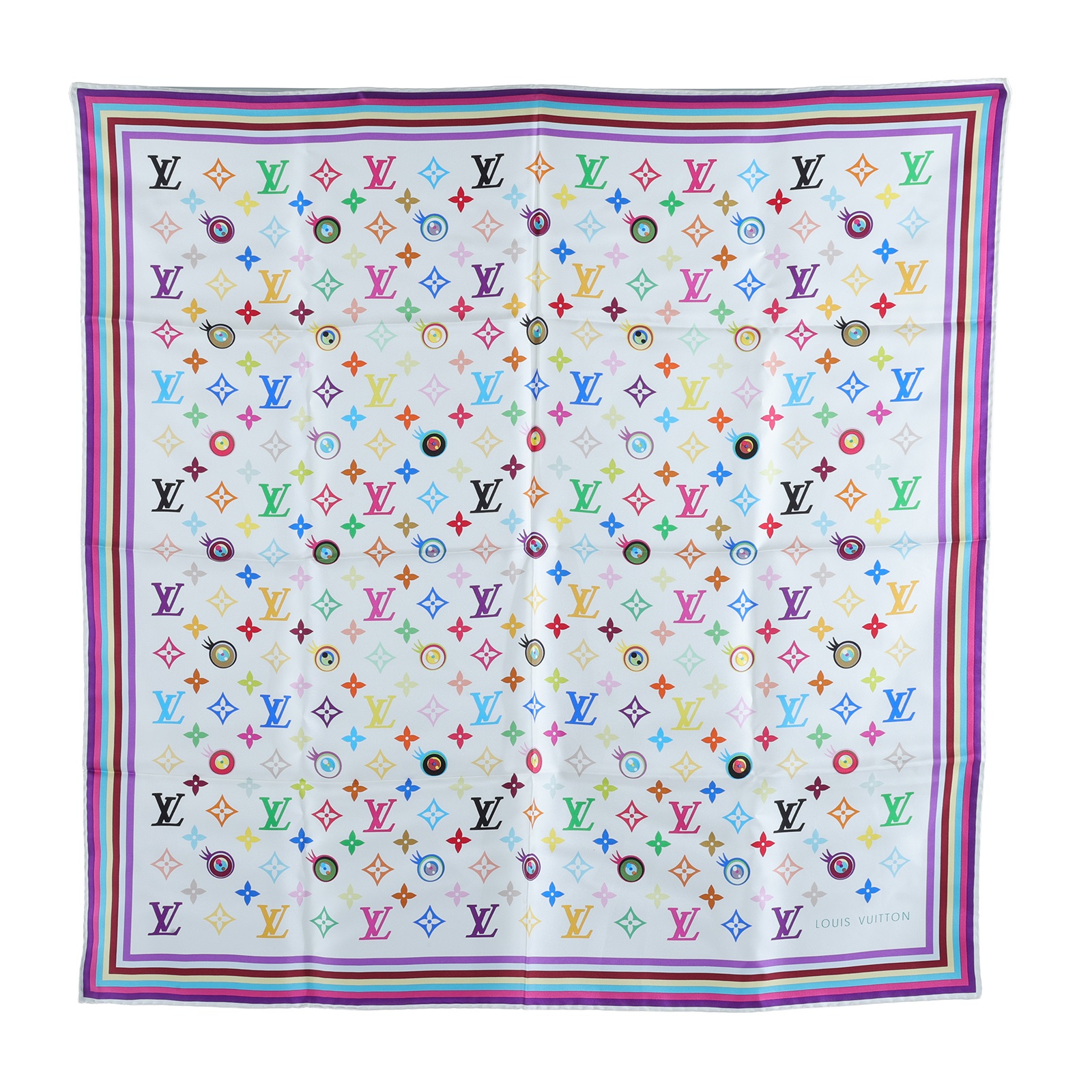 路易威登 LOUIS VUITTON Eye Love 村上隆 老花 Monogram 絲巾 M71917 白三彩原花絲巾 無附屬品