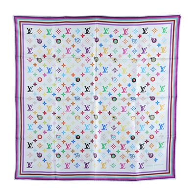 路易威登 LOUIS VUITTON Eye Love 村上隆 老花 Monogram 絲巾 M71917 白三彩原花絲巾 無附屬品