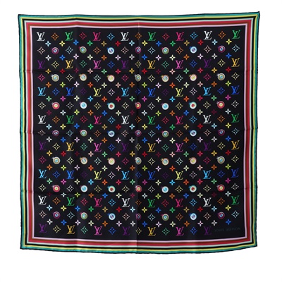 路易威登 LOUIS VUITTON Eye Love 村上隆 老花 Monogram 絲巾 M71916 黑三彩絲巾 無附屬品