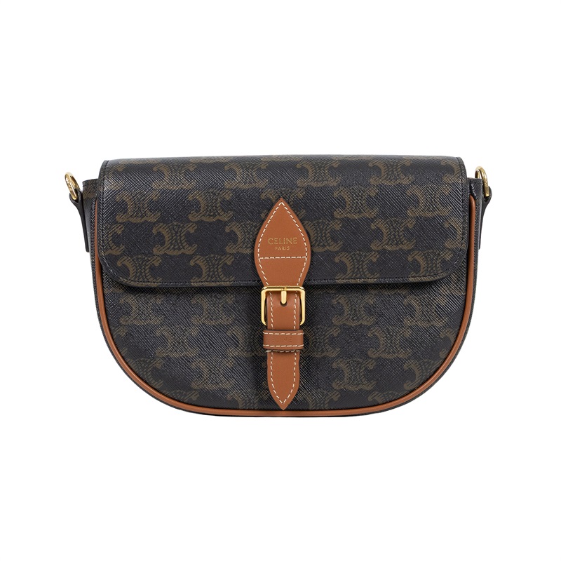 思琳 CELINE Folco 標誌印花 牛皮革 肩揹袋 122652GTL 棕凱旋門FOLCO SHOULDER 防塵袋/購買證明正本/保證卡/背帶2