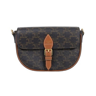 思琳 CELINE Folco 標誌印花 牛皮革 肩揹袋 122652GTL 棕凱旋門FOLCO SHOULDER 防塵袋/購買證明正本/保證卡/背帶2