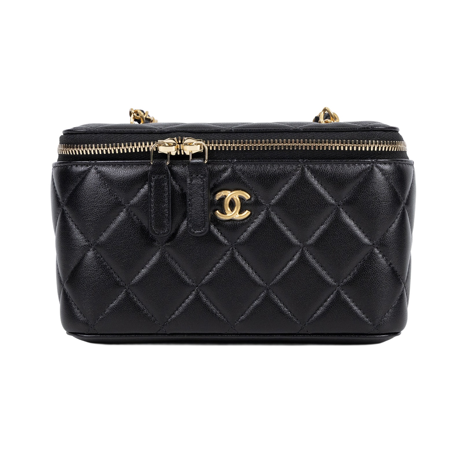 香奈兒 CHANEL 鏈子小包 化妝箱 AP2303 晶片款 黑金羊金球長盒 原廠盒子/防塵袋