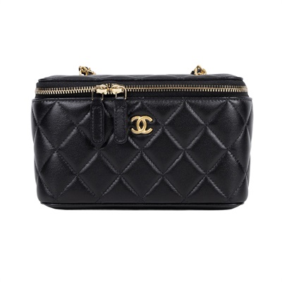 香奈兒 CHANEL 鏈子小包 化妝箱 AP2303 晶片款 黑金羊金球長盒 原廠盒子/防塵袋