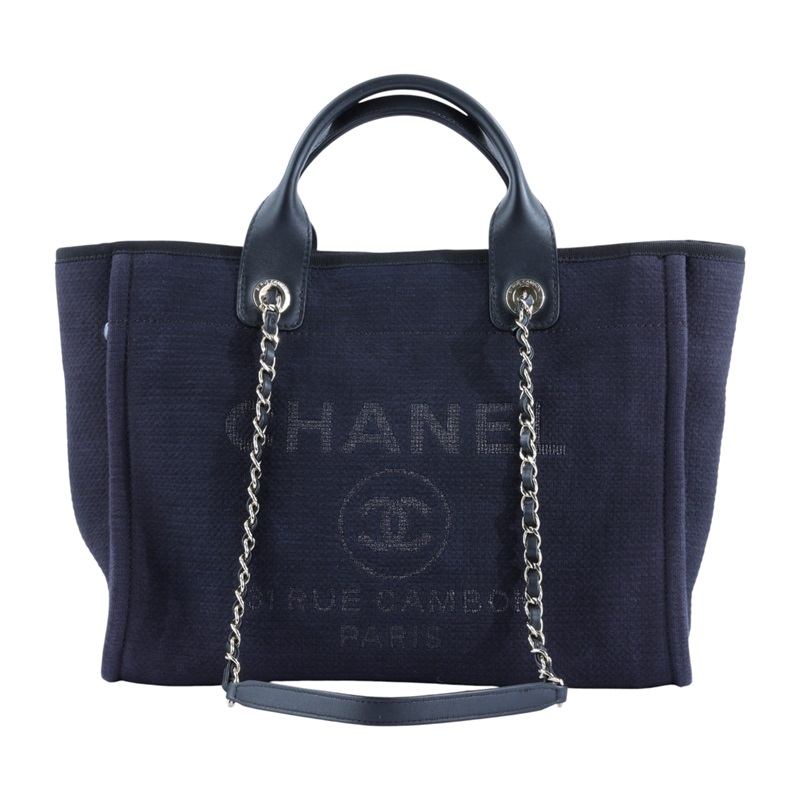 香奈兒 CHANEL 沙灘包 托特包 AS3351 B08435 晶片款 深藍帆布沙灘包 防塵袋/購買證明正本/內袋