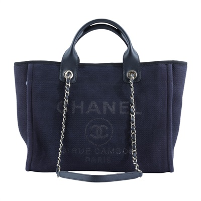 香奈兒 CHANEL 沙灘包 托特包 AS3351 B08435 晶片款 深藍帆布沙灘包 防塵袋/購買證明正本/內袋