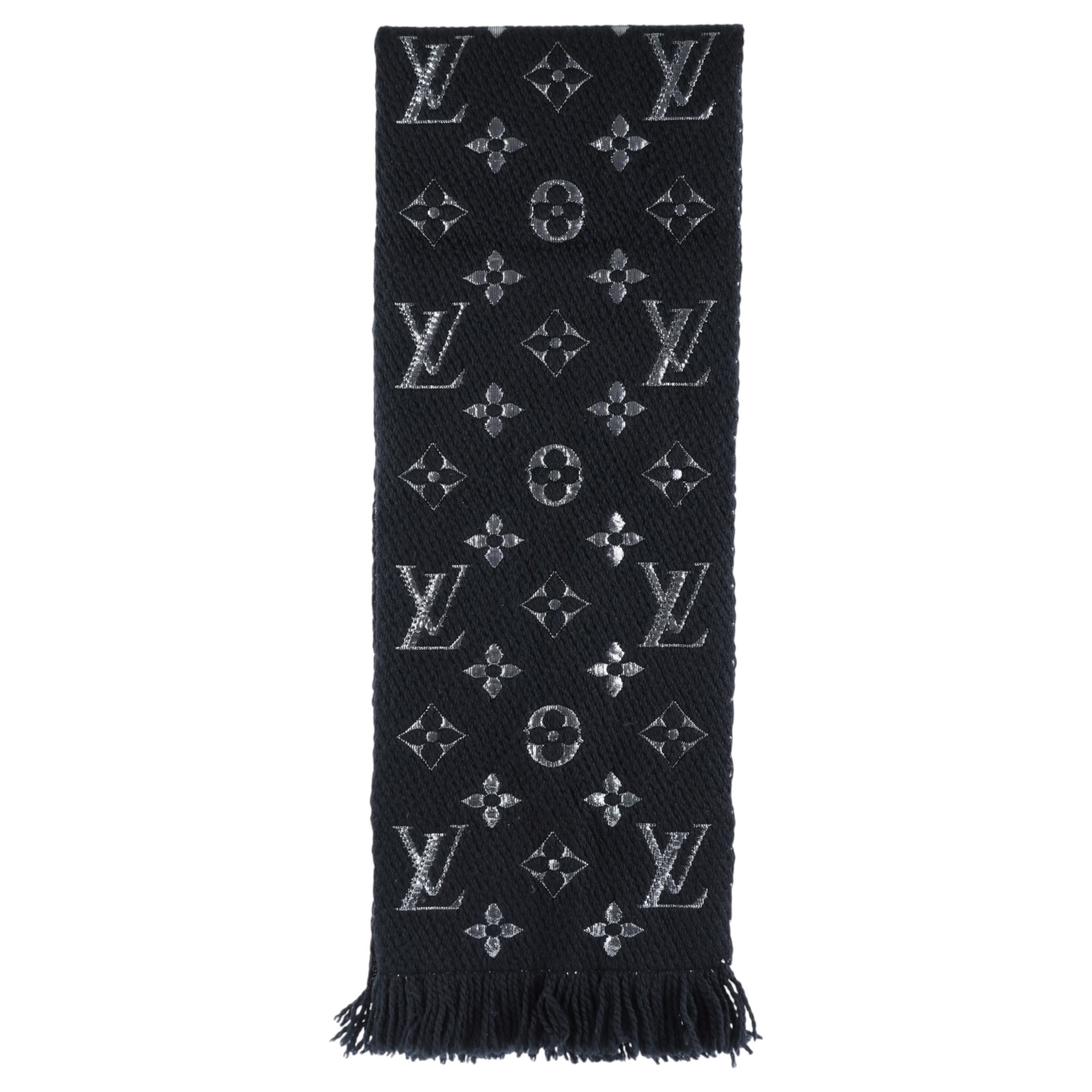 路易威登 LOUIS VUITTON Monogram 老花 圍巾 M75833 黑拚銀紗羊毛針織圍巾 無附屬品