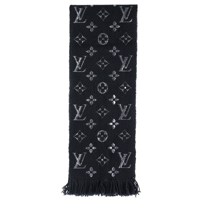 路易威登 LOUIS VUITTON Monogram 老花 圍巾 M75833 黑拚銀紗羊毛針織圍巾 無附屬品