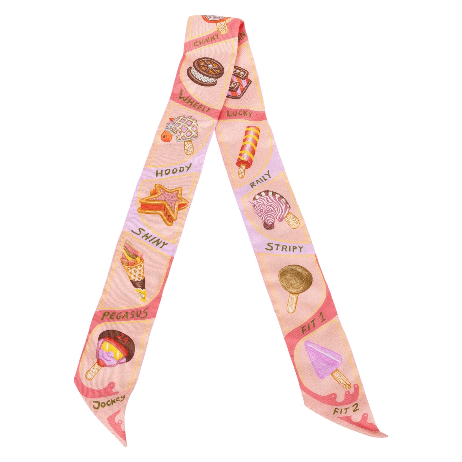 愛馬仕 Hermes Funny Ice Cream Twilly 絲巾 粉色 珊瑚色 小雞黃色 H064109Sv04   原廠盒子/購買證明正本