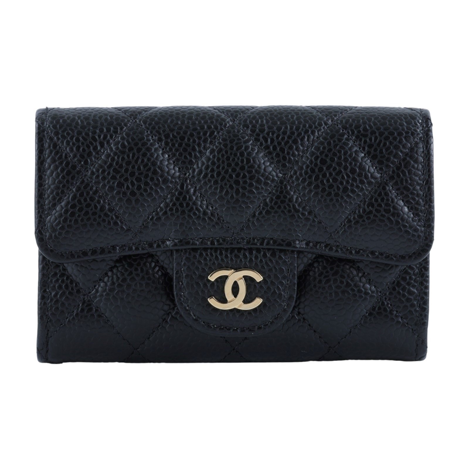 香奈兒 CHANEL 經典口蓋卡片夾 AP0214 31開黑金荔枝單層卡包 原廠盒子/防塵袋/保證卡