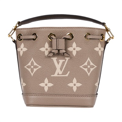 路易威登 LOUIS VUITTON Nano Noé 束口水桶包 Tourterelle 灰色 Cream色 M46291 晶片款  背帶