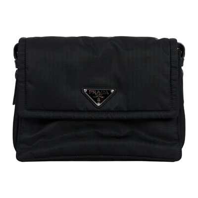 普拉達 PRADA Re-Nylon 小號 夾棉 肩背袋 1BD313_RDLN 黑尼龍郵差方包 防塵袋