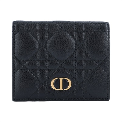 迪奧 CHRISTIAN DIOR Caro Saffron 迷你 錢包 短夾 S5137URXU 黑拚沙色CARO對折短夾 原廠盒子/防塵袋