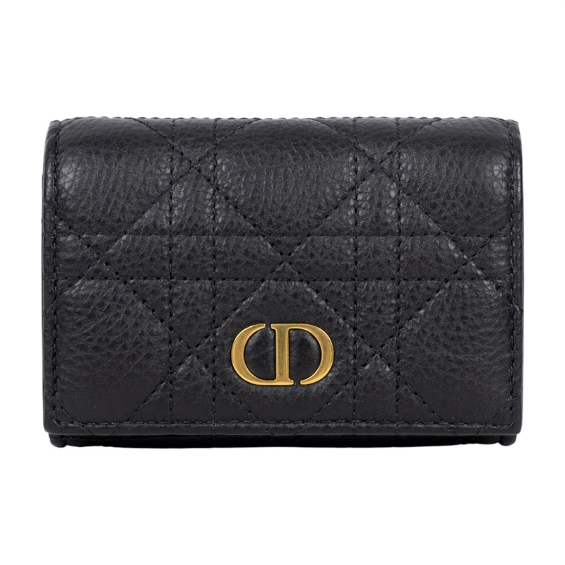 迪奧 CHRISTIAN DIOR Caro Glycine 短夾 錢包 小牛皮 S5132UWHC 黑CARO GLYCINE錢包 無附屬品