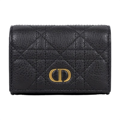 迪奧 CHRISTIAN DIOR Caro Glycine 短夾 錢包 小牛皮 S5132UWHC 黑CARO GLYCINE錢包 無附屬品