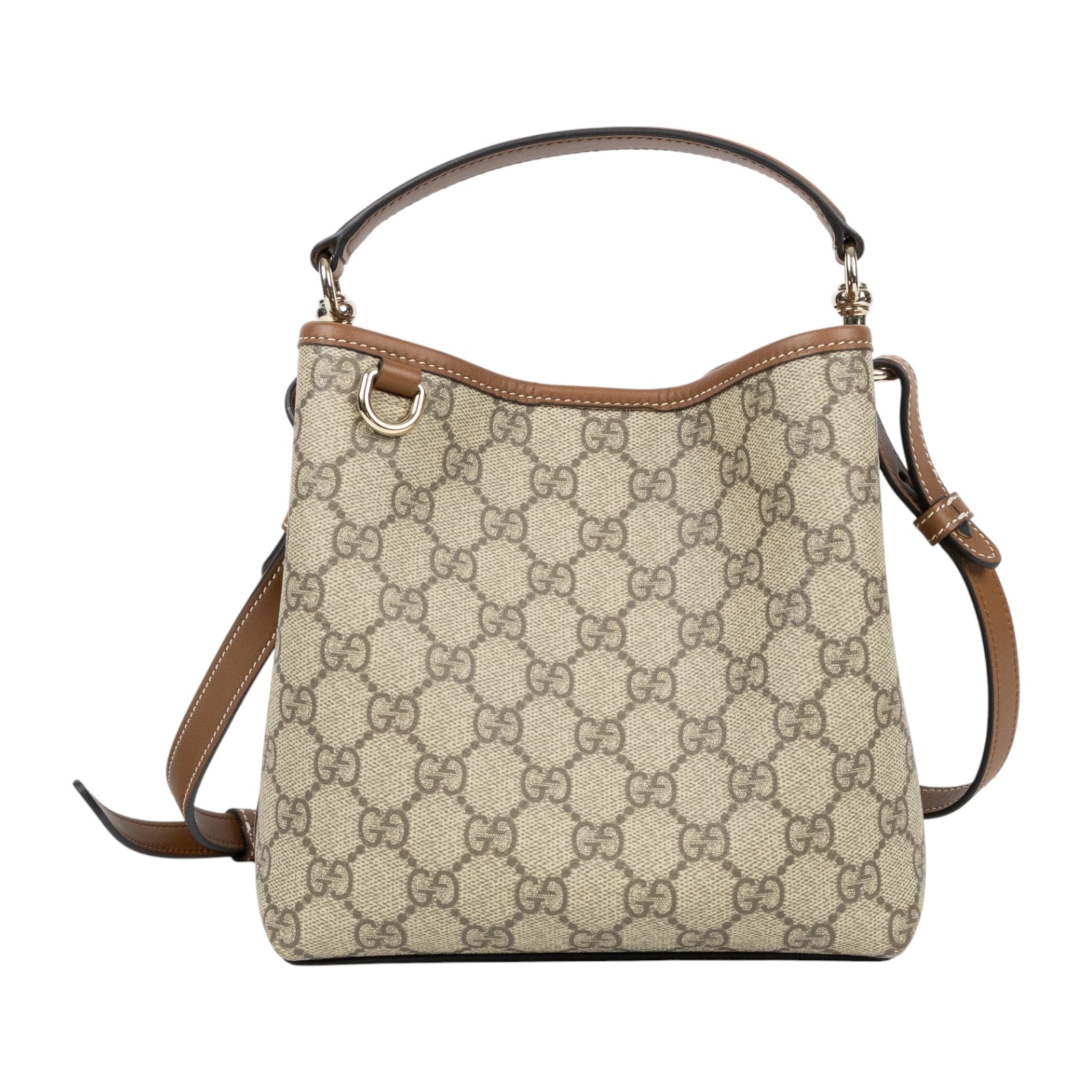 古馳 GUCCI GG Emblem 小型 手提 水桶包 815118 FAD6L 棕拚GG紋EMBLEM水桶包 小號 無附屬品