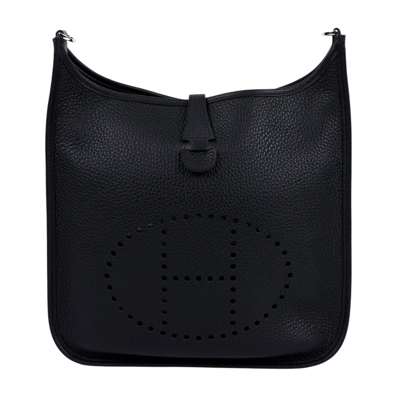 愛馬仕 Hermes Evelyne Bag 伊芙琳包 29 馬蹄型 銀色五金 黑色 H056277CK89 /W ID 007 CF  原廠盒子/防塵袋/背帶/購買證明正本