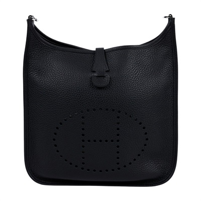 愛馬仕 Hermes Evelyne Bag 伊芙琳包 29 馬蹄型 銀色五金 黑色 H056277CK89 /W ID 007 CF  原廠盒子/防塵袋/背帶/購買證明正本