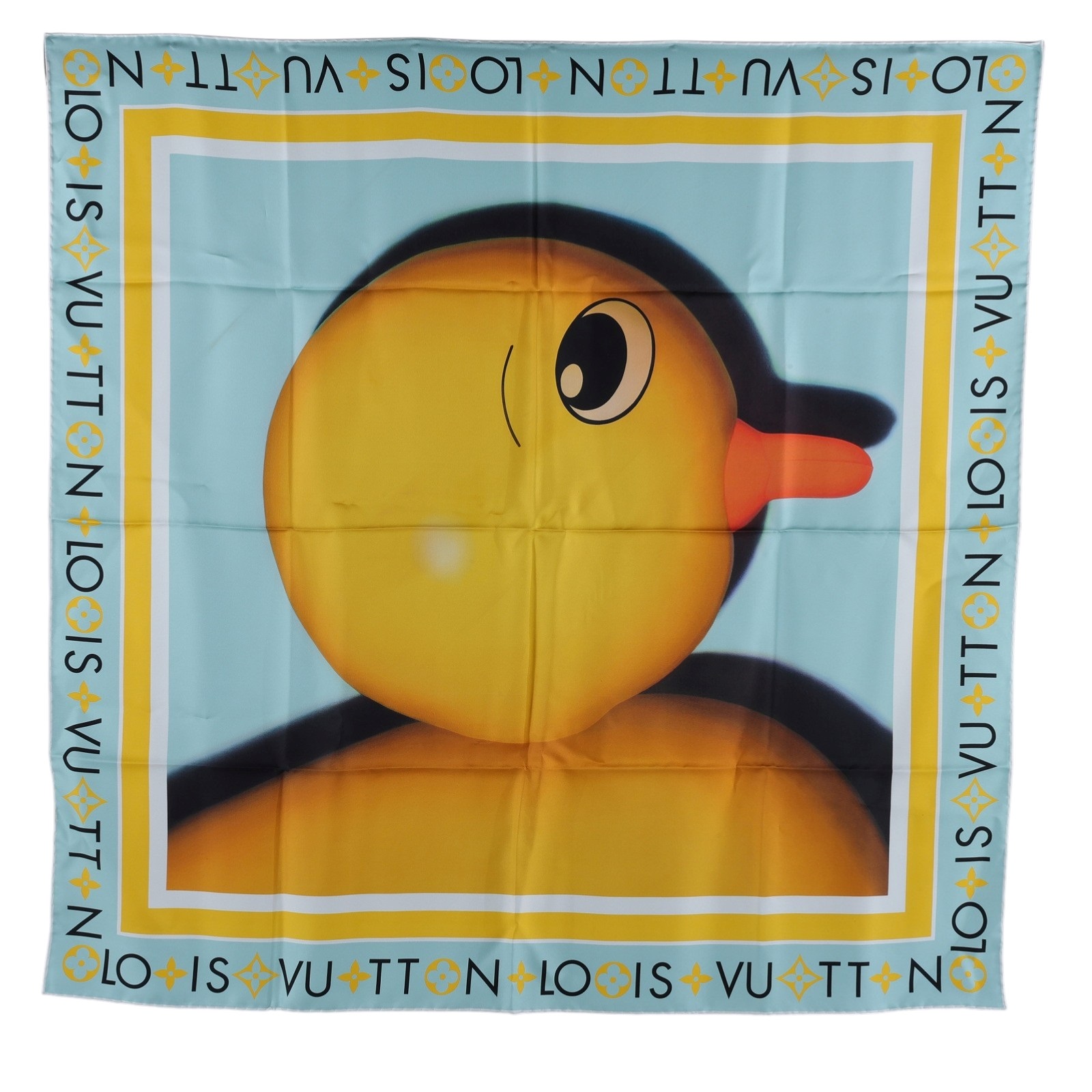 路易威登 LOUIS VUITTON 絲巾 方巾 M90626 黃拚綠Animogram Duck絲巾90X90 原廠盒子