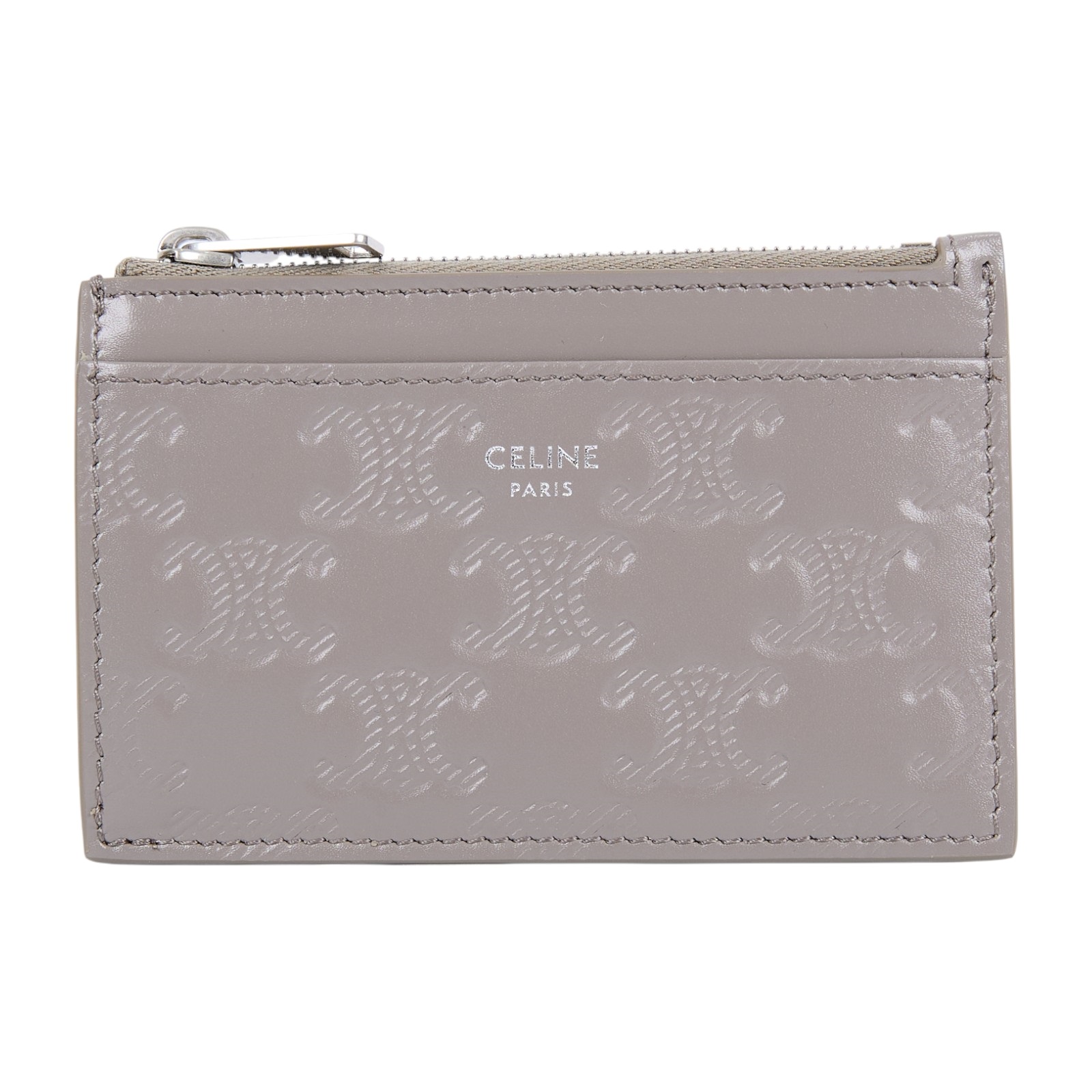 思琳 CELINE Triomphe 拉鍊 卡包 10F993FQD 藕灰凱旋門壓紋卡包 原廠盒子/防塵袋