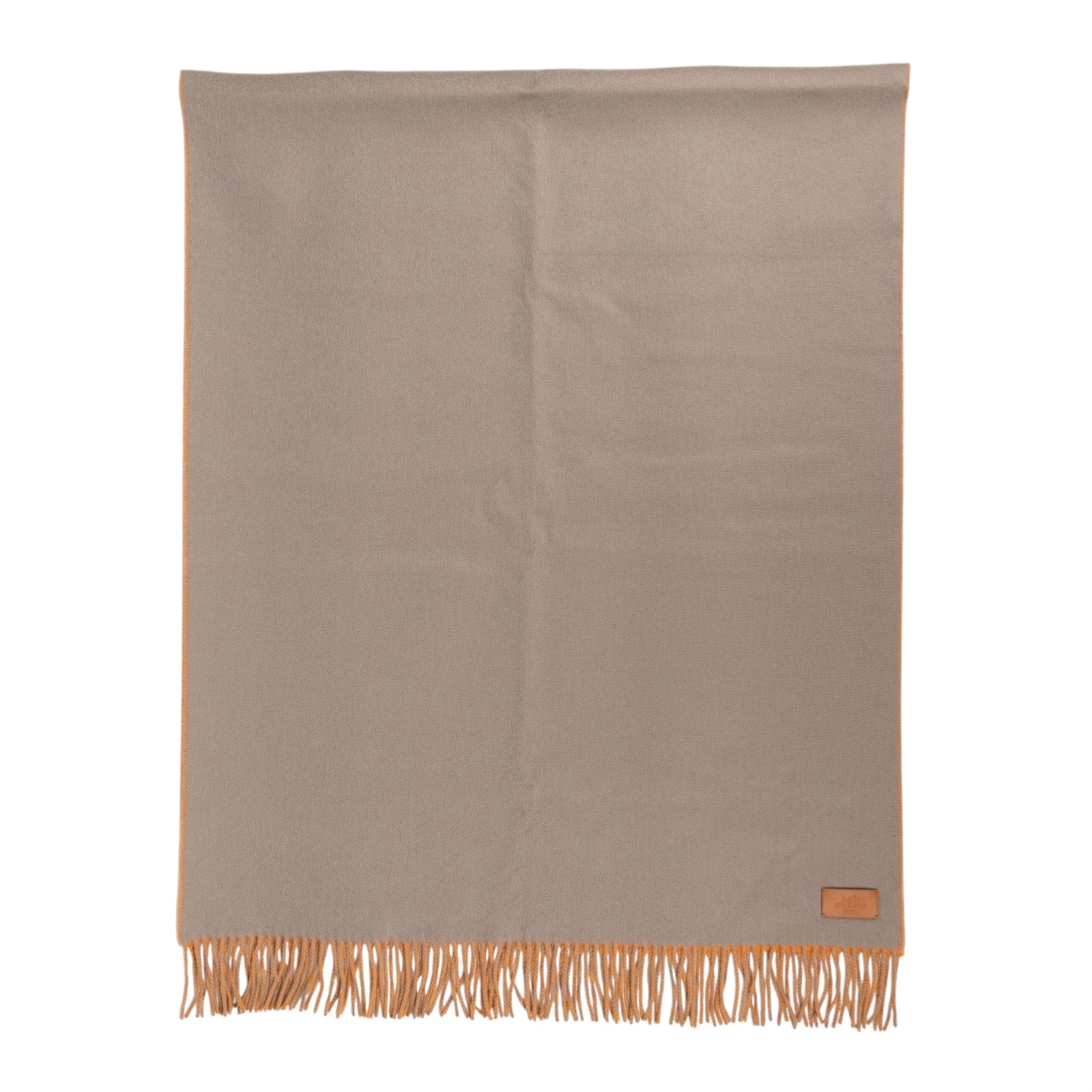 愛馬仕 Hermes 喀什米爾羊毛 圍巾 披肩 H259130S  卡其/橘喀什米爾圍巾 原廠盒子