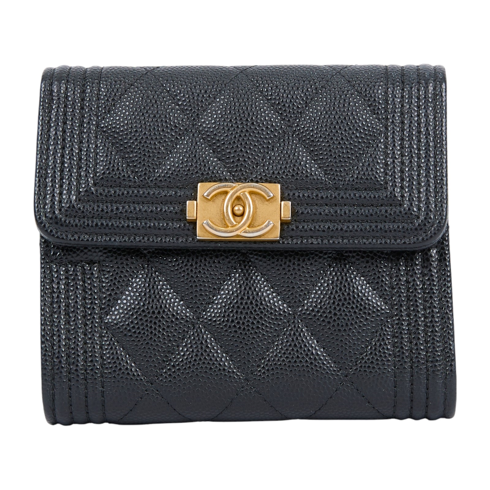 香奈兒 CHANEL Boy 錢包 短夾 A80734 31開黑金荔枝BOY 三折短夾 原廠盒子/防塵袋/保證卡