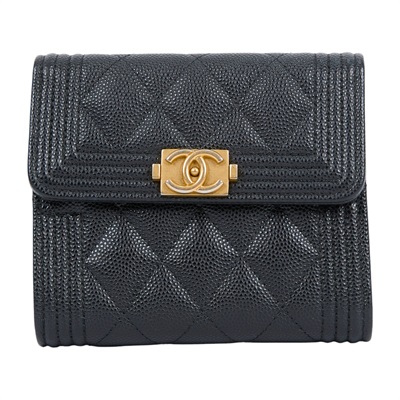 香奈兒 CHANEL Boy 錢包 短夾 A80734 31開黑金荔枝BOY 三折短夾 原廠盒子/防塵袋/保證卡