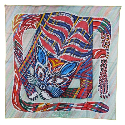 愛馬仕 Hermes LE CHAT CARRE 方巾 90 絲巾   繽紛貓咪LE CHAT CARRE方巾90X90 原廠盒子