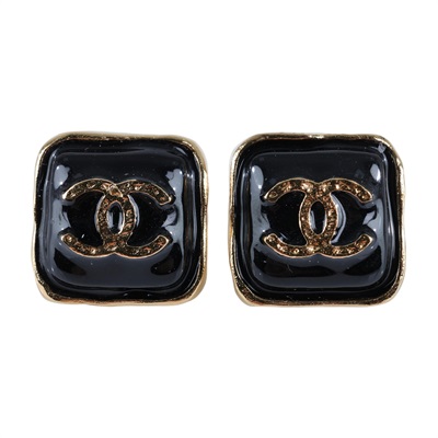 香奈兒 CHANEL CC LOGO 耳環 耳釘 ABC253/B25V 黑金方塊雙C耳環 原廠盒子/購買證明正本