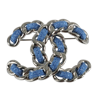 香奈兒 CHANEL CC LOGO 胸針 ABF175/B25P 牛仔皮穿鍊雙C胸針 原廠盒子/購買證明正本