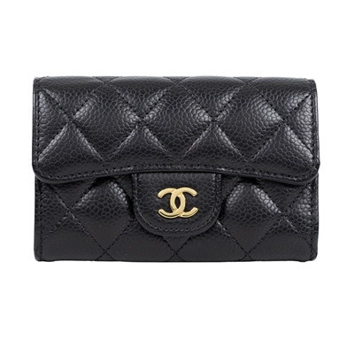 香奈兒 CHANEL CC LOGO 口蓋 卡片夾 錢包 AP0214 晶片款 黑金荔枝卡包 防塵袋/原廠盒子/購買證明影本