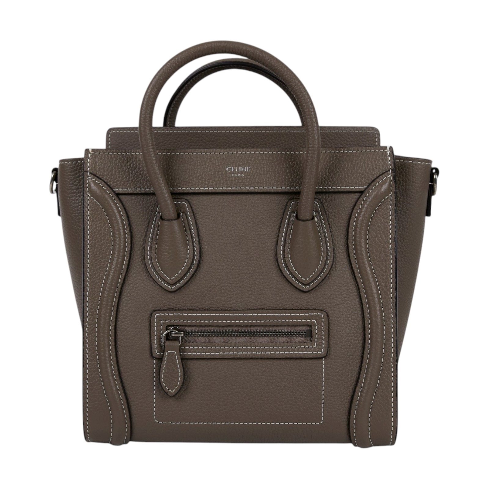 思琳 CELINE Luggage手袋 敲打 小牛皮 袖珍型 189243DRU 灰 LUGGAGE NANO 防塵袋/背帶/購買證明影本