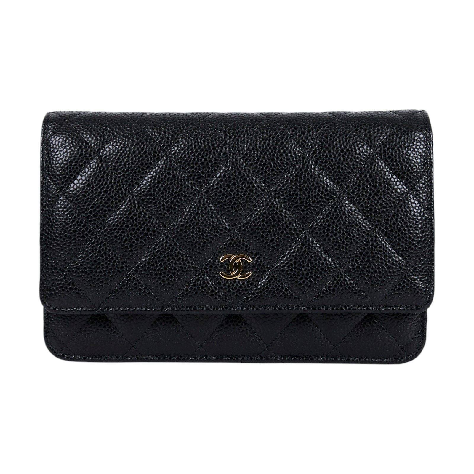 香奈兒 CHANEL 經典鏈子皮夾 菱格紋 CC LOGO AP0250 晶片款 黑金荔枝WOC 原廠盒子/防塵袋