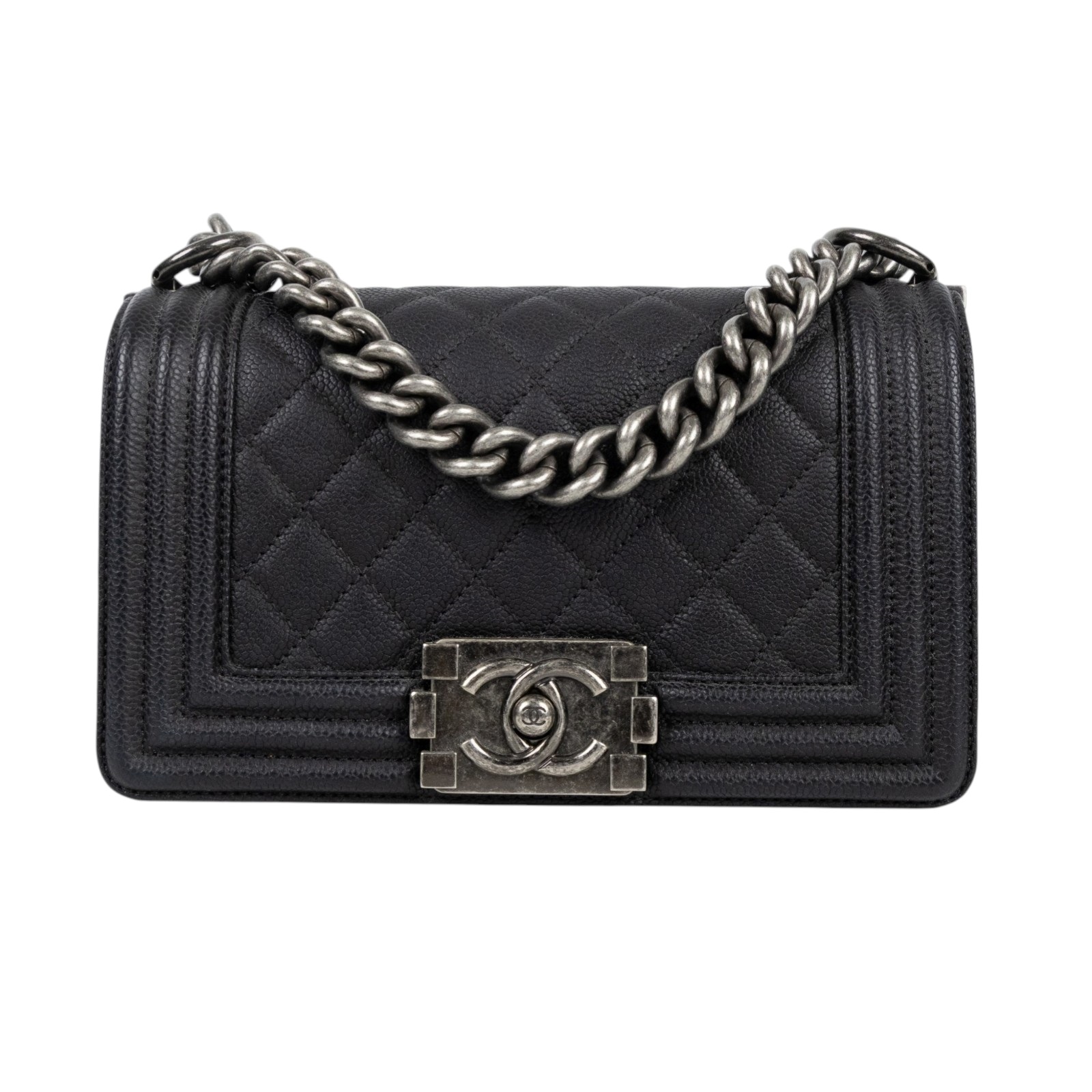 香奈兒 CHANEL Boy 20 小型 口蓋包 A67085 Y07352 23開黑荔枝皮復古銀BOY20 原廠盒子/防塵袋/保證卡/購買證明影本