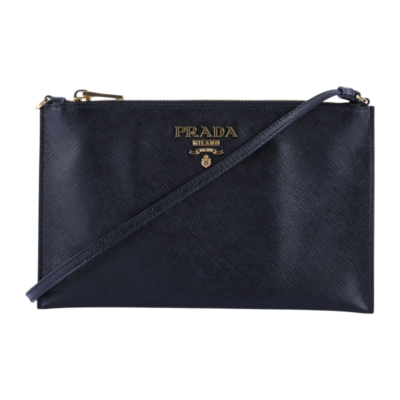 普拉達 PRADA Saffiano皮革 麻將包 手拿包 1NH004_PN9 黑防刮牛皮POUCH/肩背包 原廠盒子/保證卡