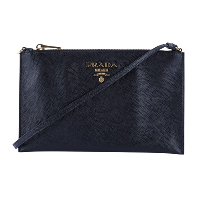 普拉達 PRADA Saffiano皮革 麻將包 手拿包 1NH004_PN9 黑防刮牛皮POUCH/肩背包 原廠盒子/保證卡